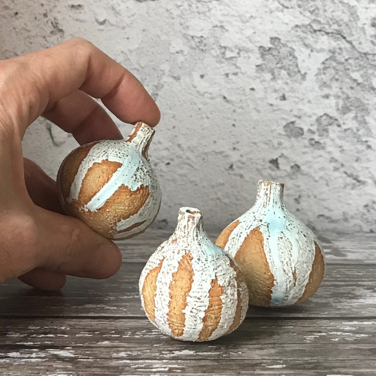 Three Tiny Sea Surf Stoneware Bottles