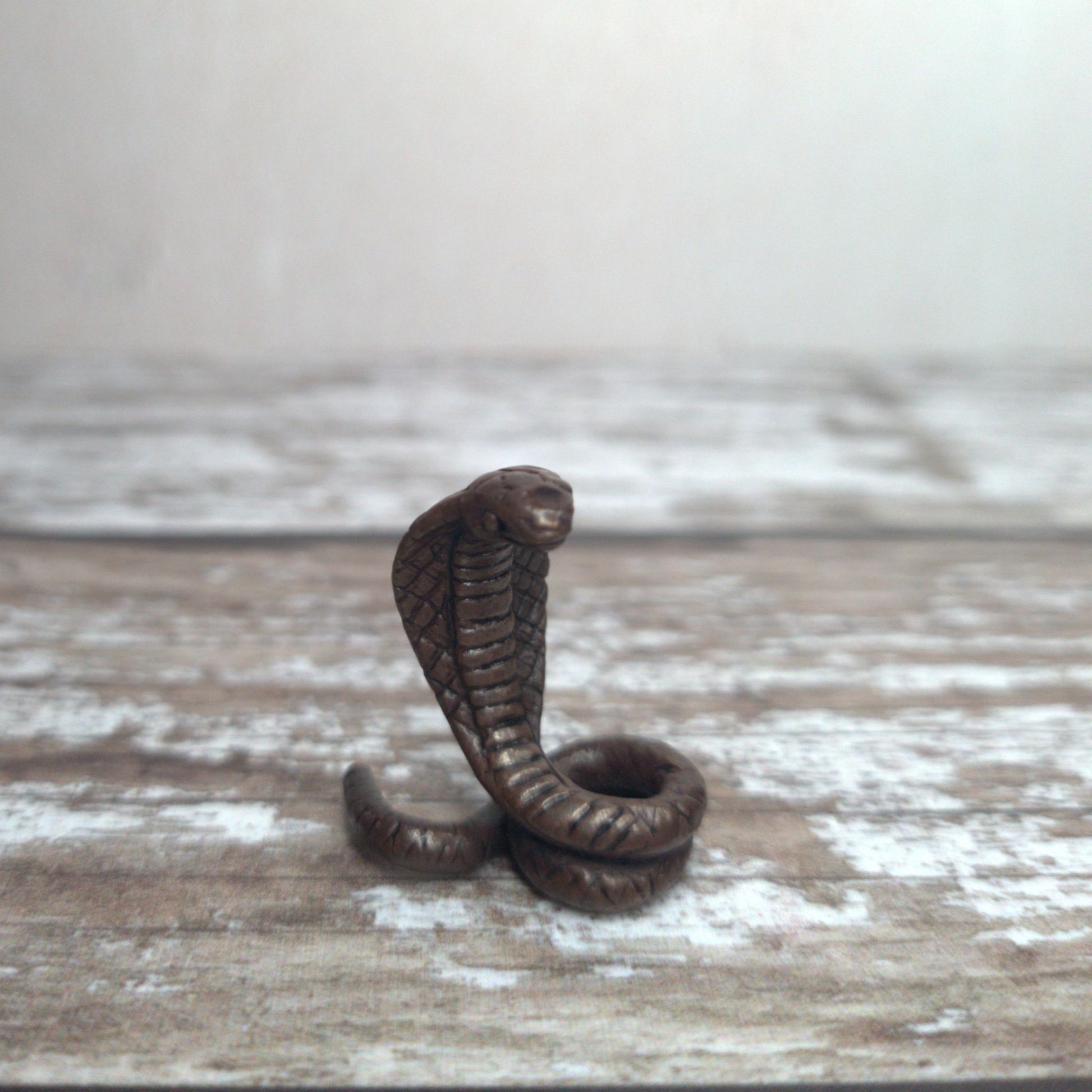 Miniature foundry-cast bronze cobra sculpture with dark patina by David Meredith at Alcove Art