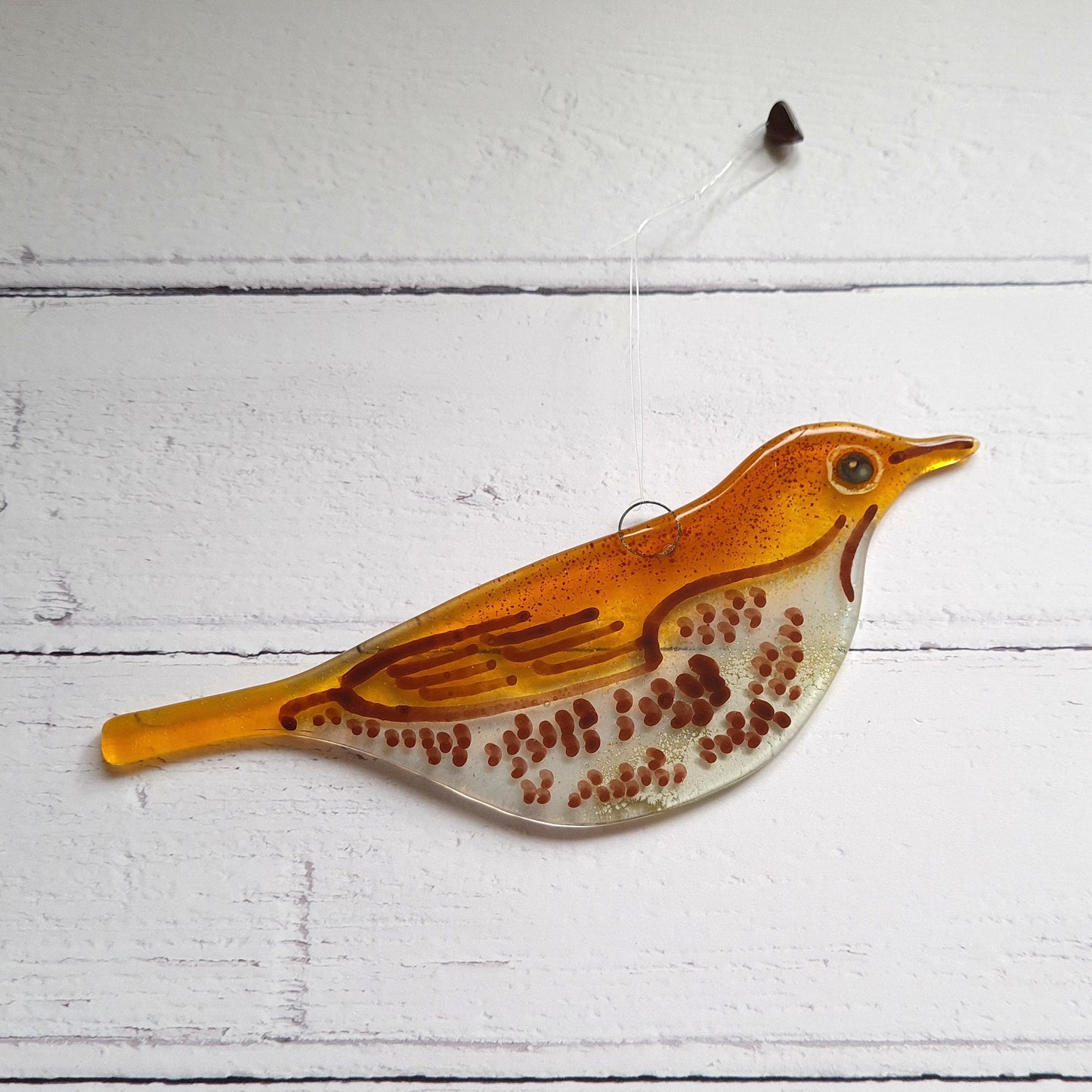 Fused Glass Thrush Hanging Suncatcher