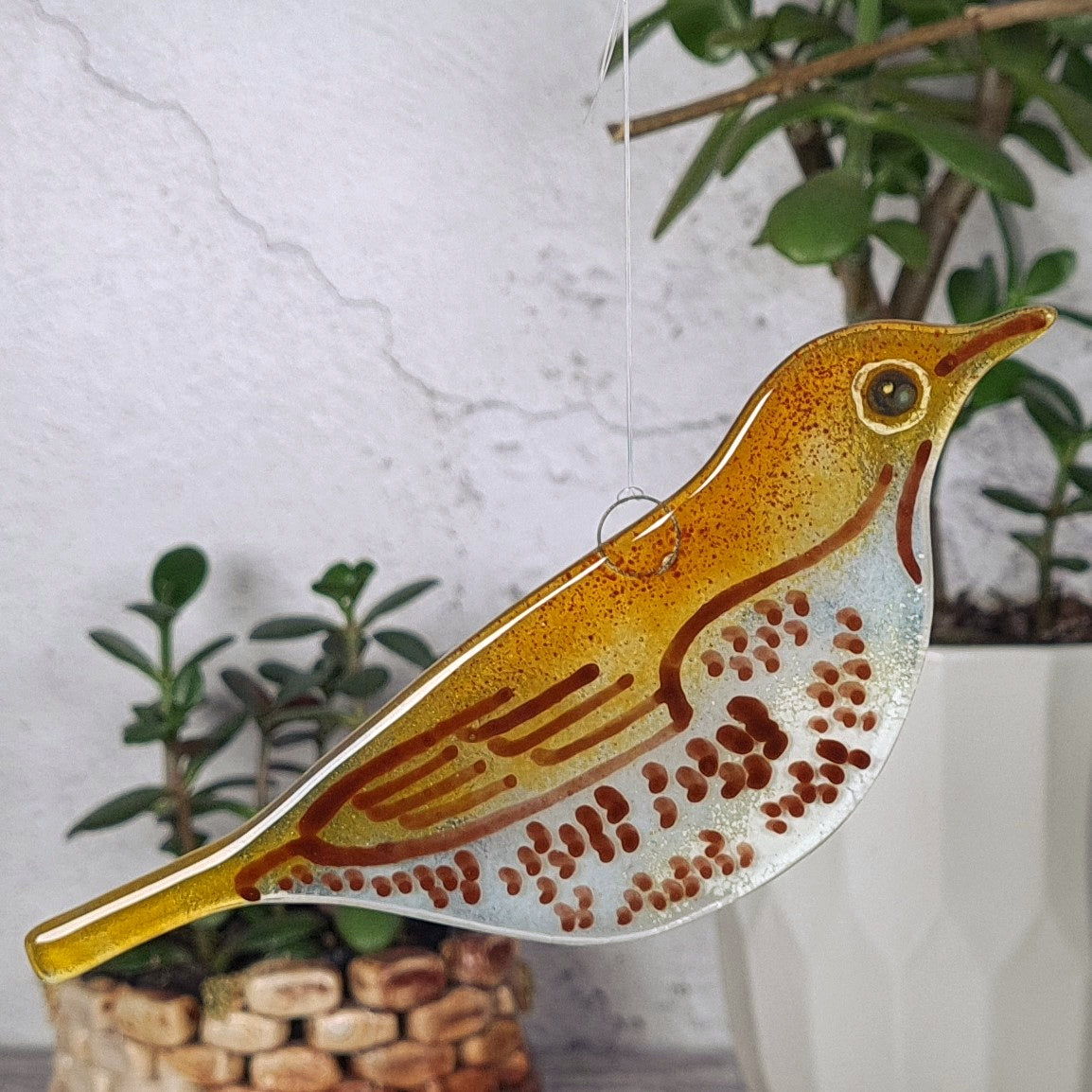 Fused Glass Thrush Hanging Suncatcher