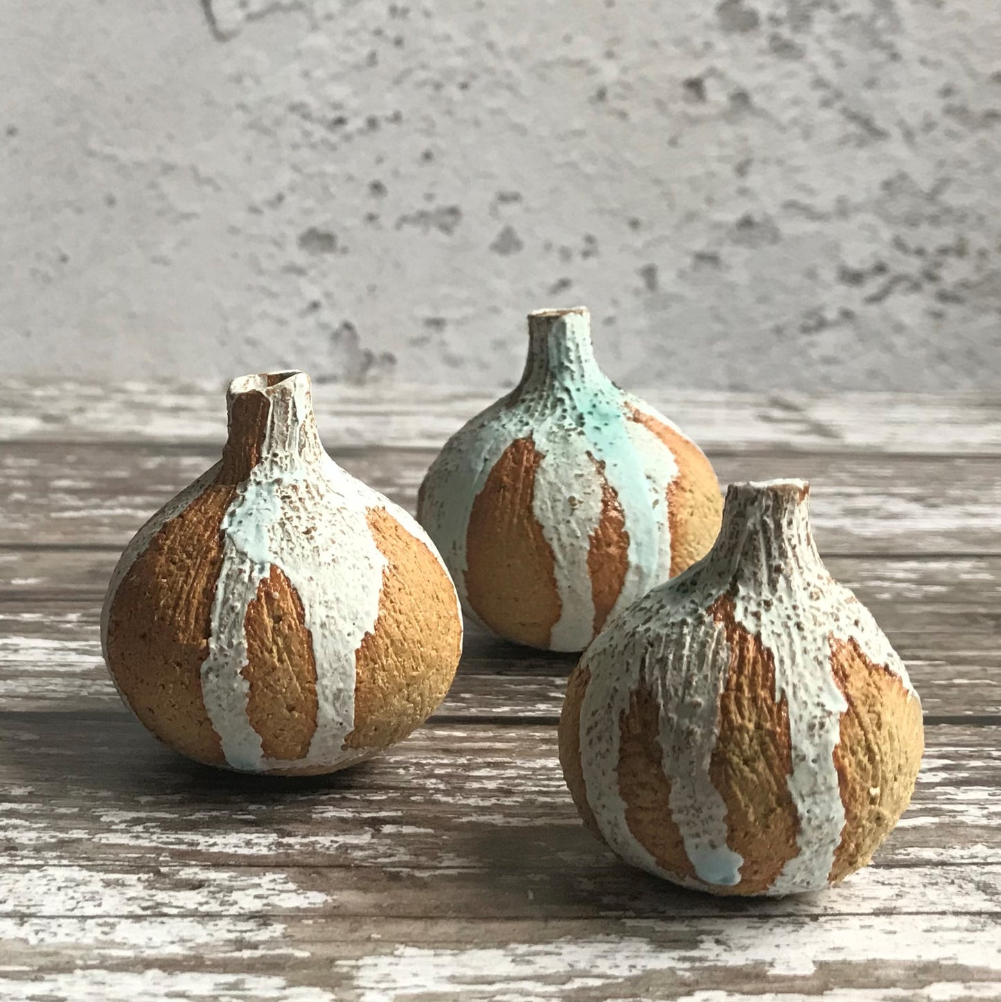 Three Tiny Sea Surf Stoneware Bottles