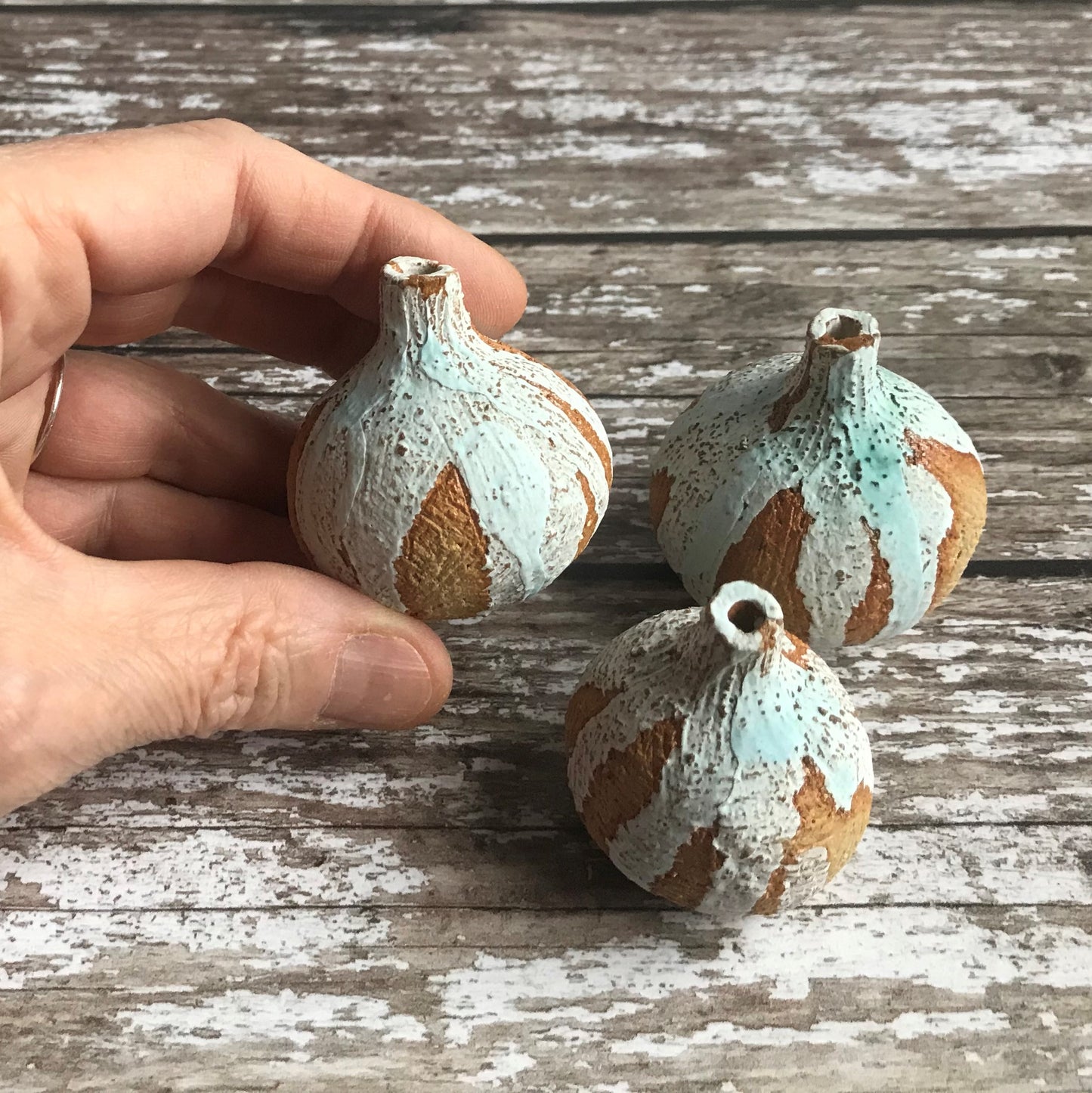 Three Tiny Sea Surf Stoneware Bottles